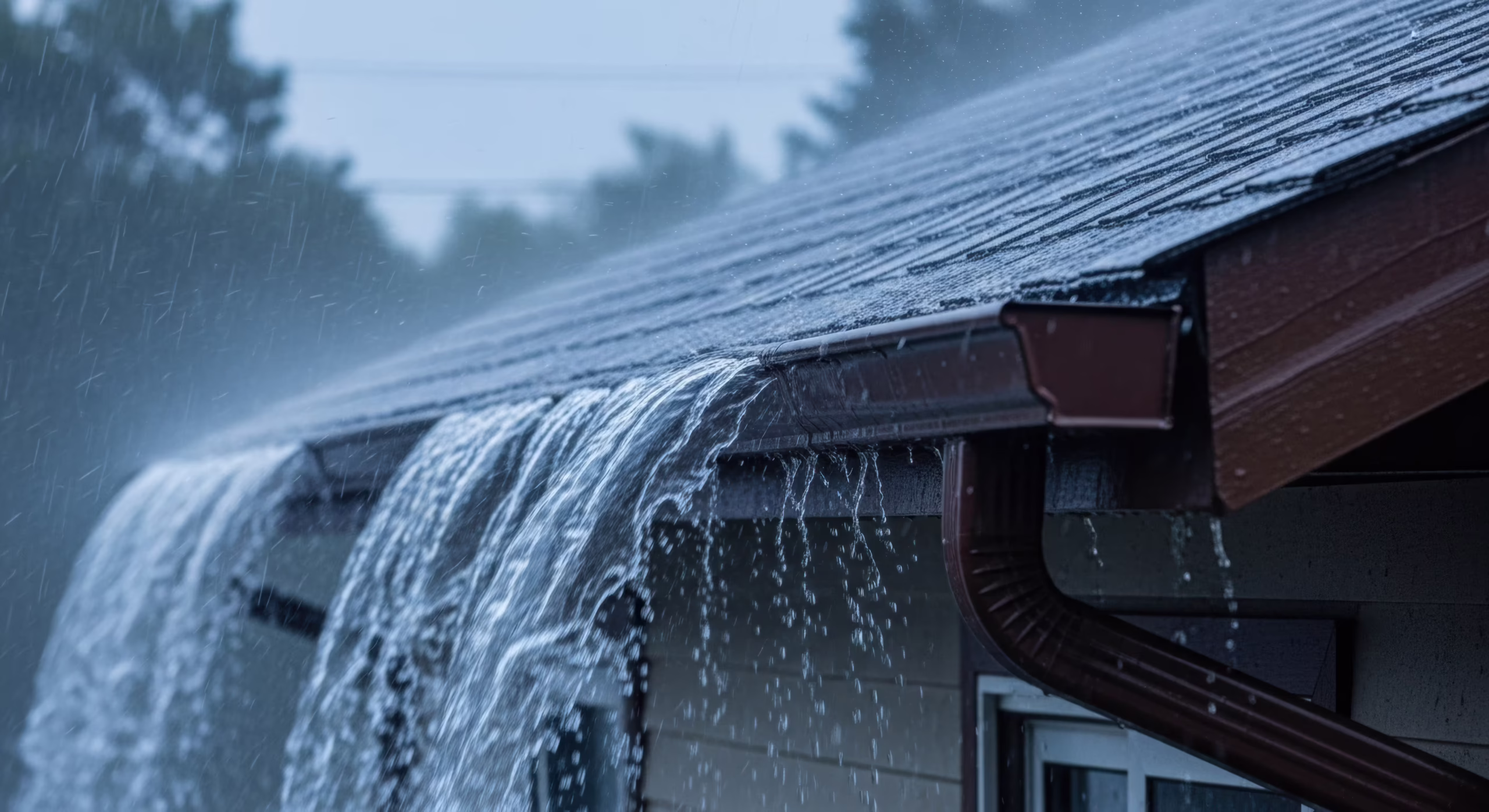 Home with trees nearby that benefits from gutter guards