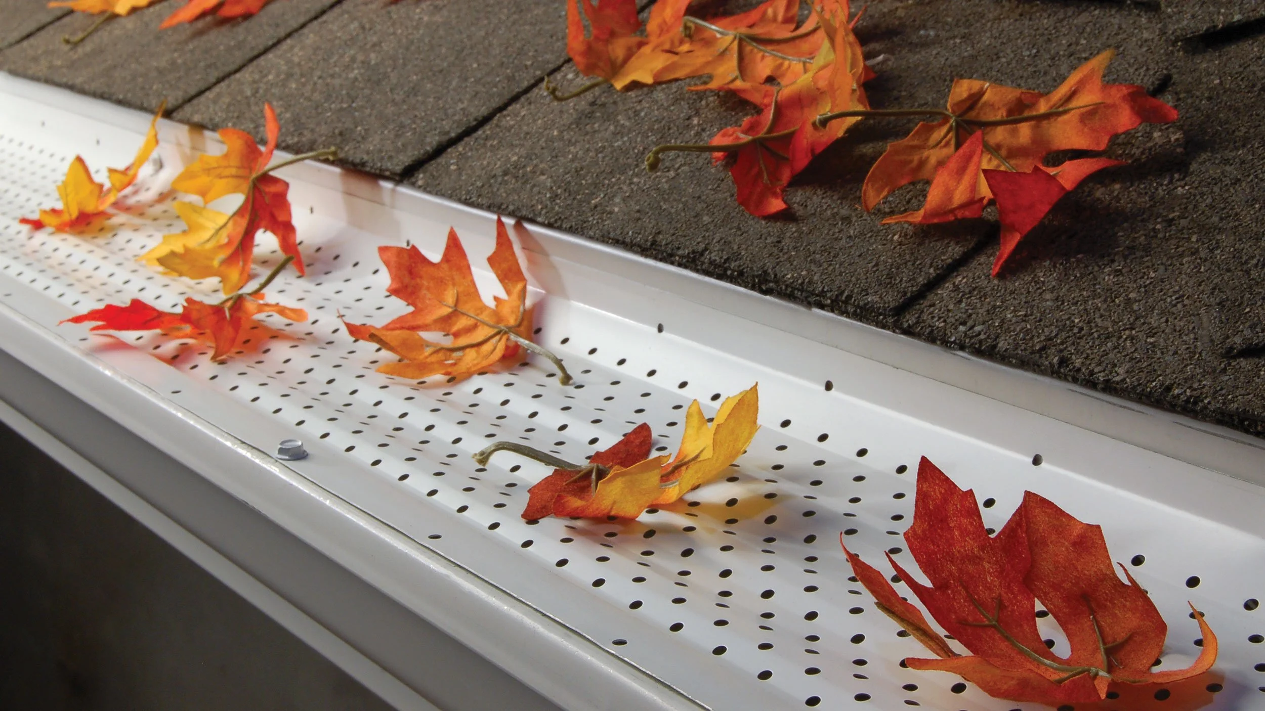 Gutter guard installed on home to prevent leaves from clogging gutters